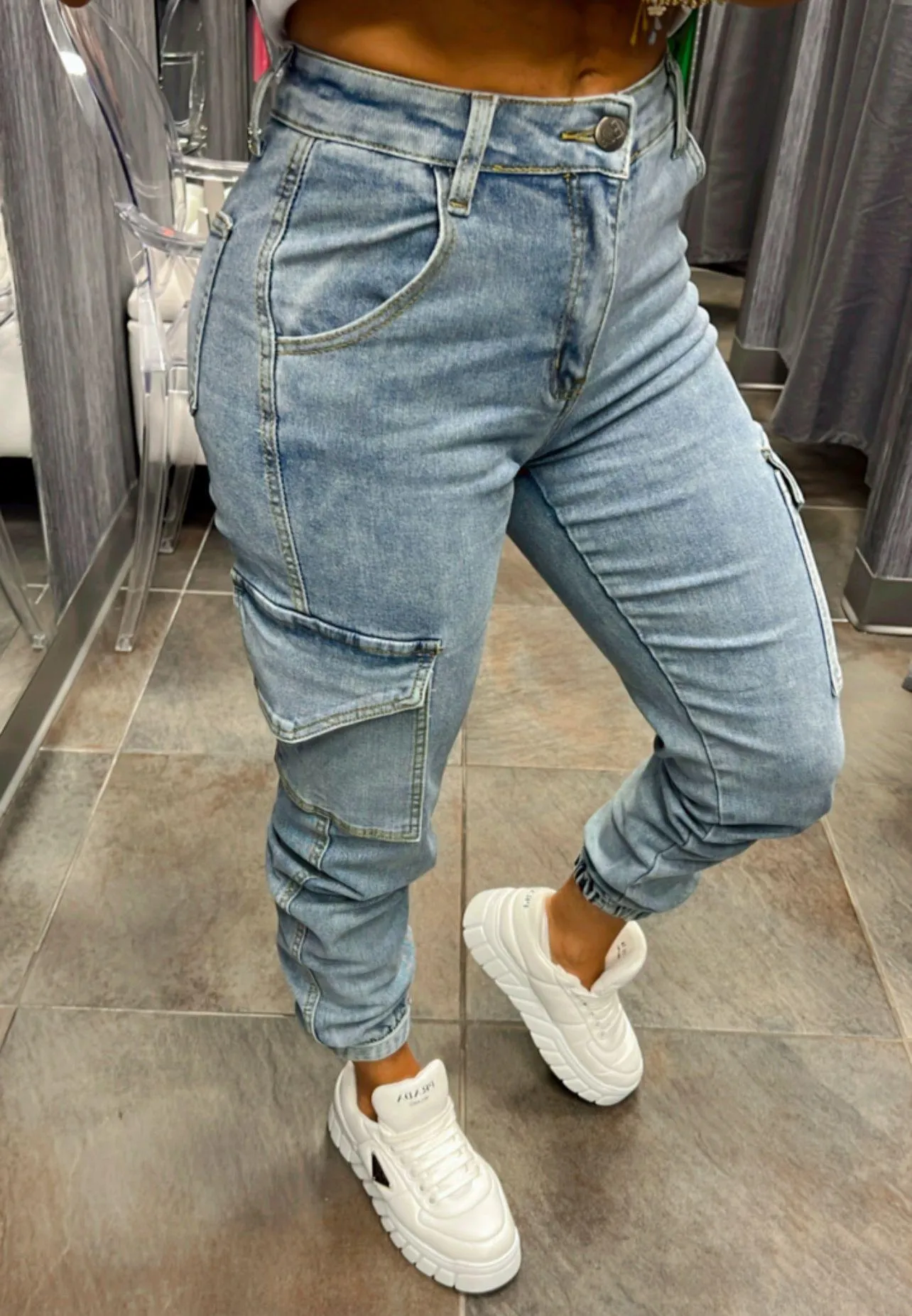 3095 Denim jogger cargo pants