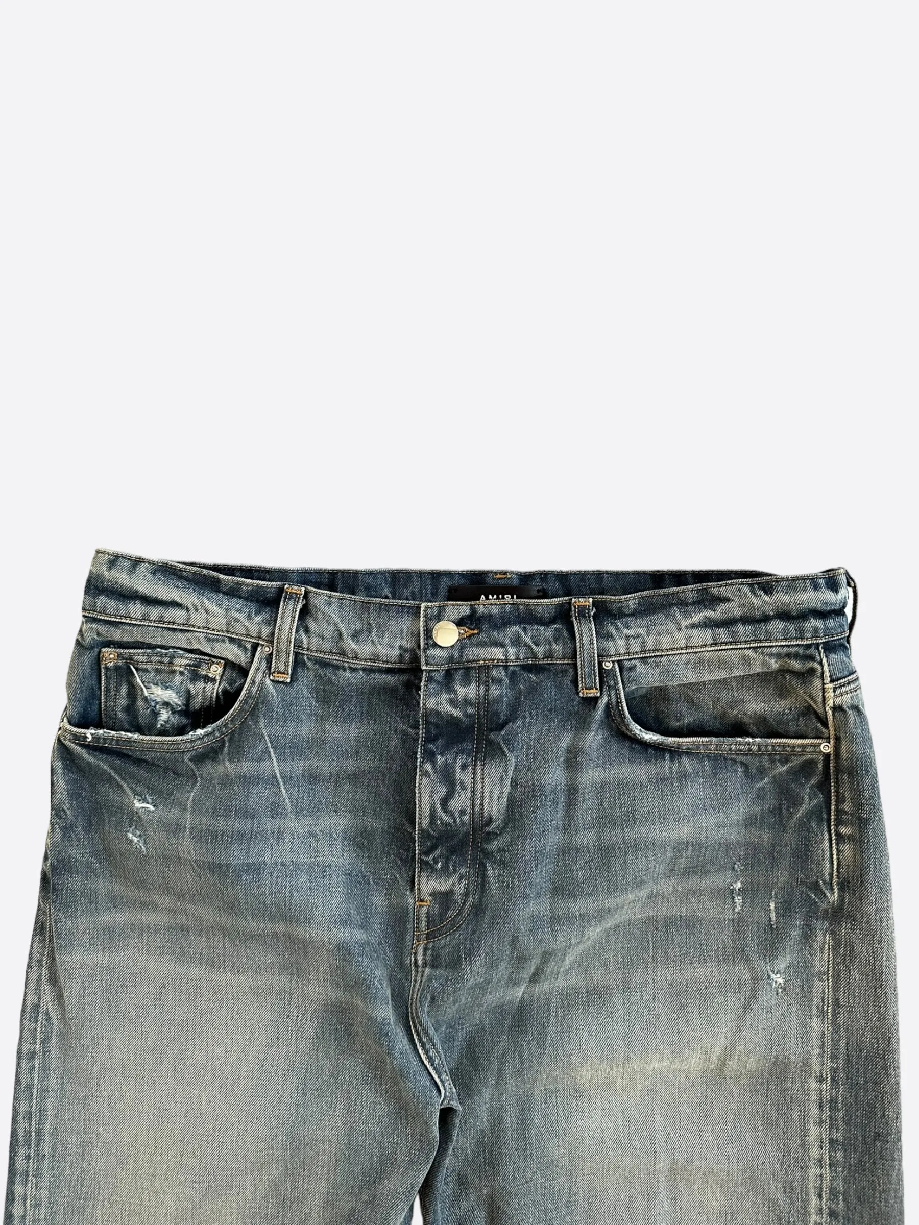 Amiri Dark Blue Distressed Jeans