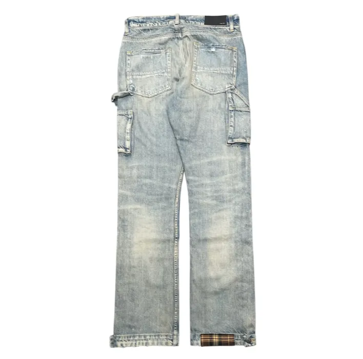 Amiri Distressed Plaid Patch Carpenter Jeans Clay Indigo Pre-Owned