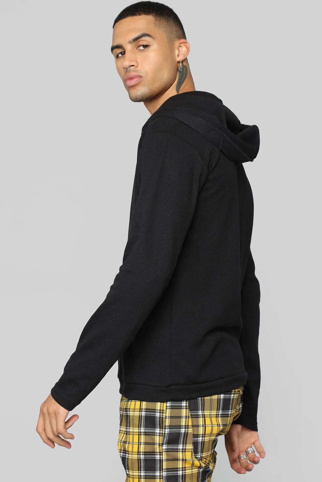 Anderson Long Sleeve Hooded Henley Top - Black