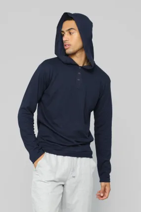 Anderson Long Sleeve Hooded Henley Top - Navy