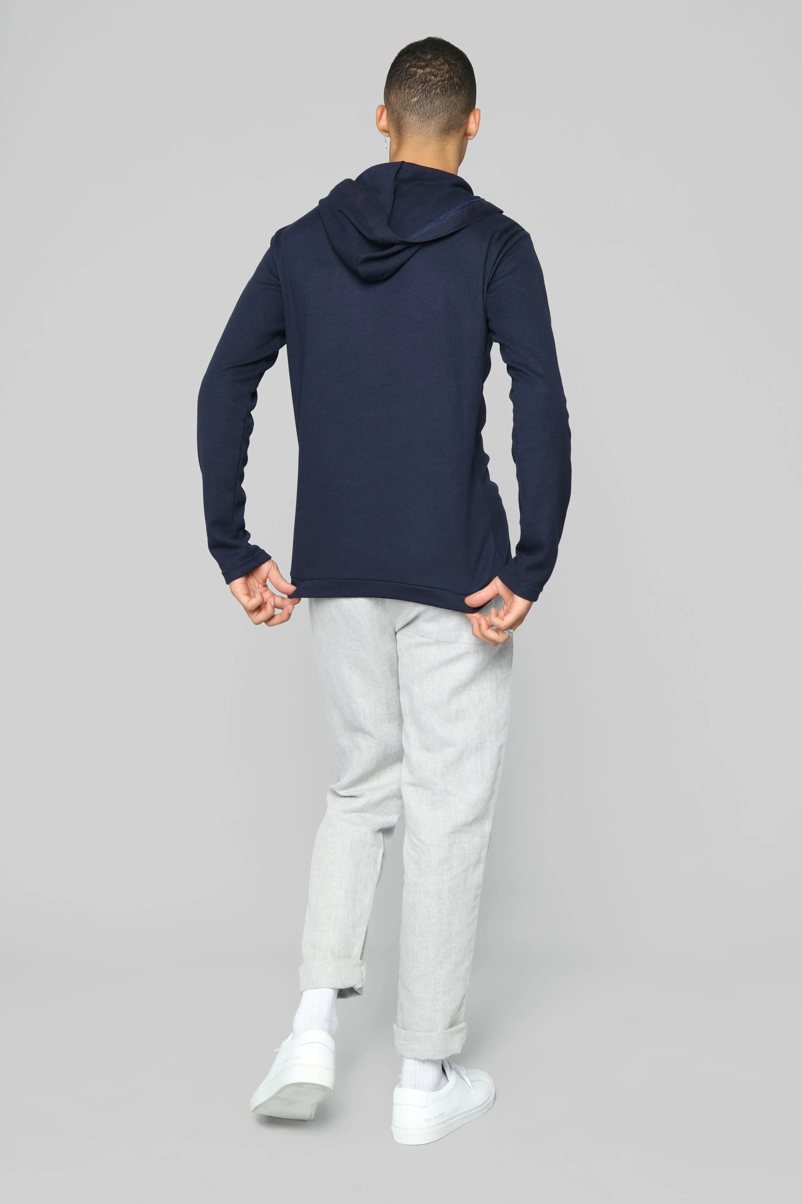 Anderson Long Sleeve Hooded Henley Top - Navy