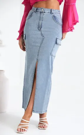 Aurora Denim Maxi Skirt - Blue