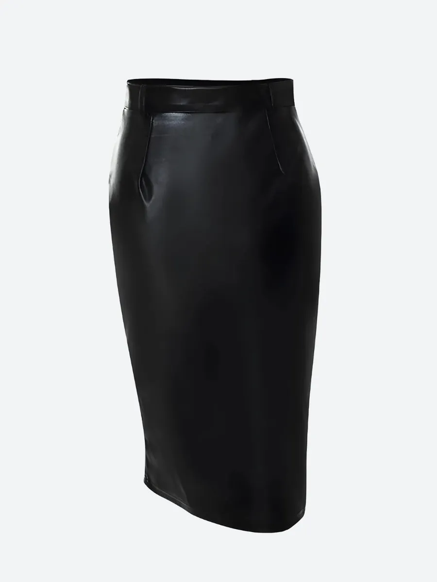 Baddie Zip Up Slit Midi Pencil Skirt