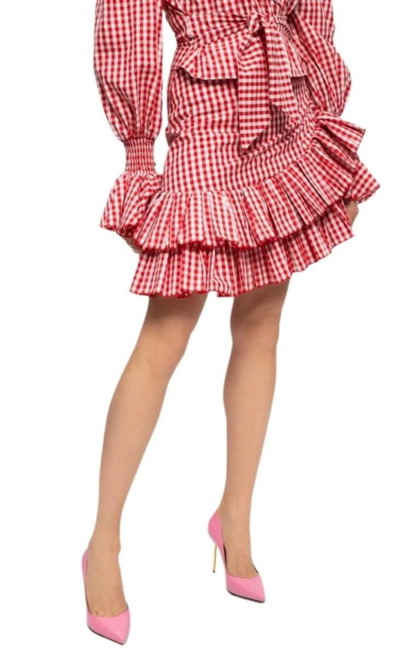 Belted Ruffled Plaid Mini Skirt