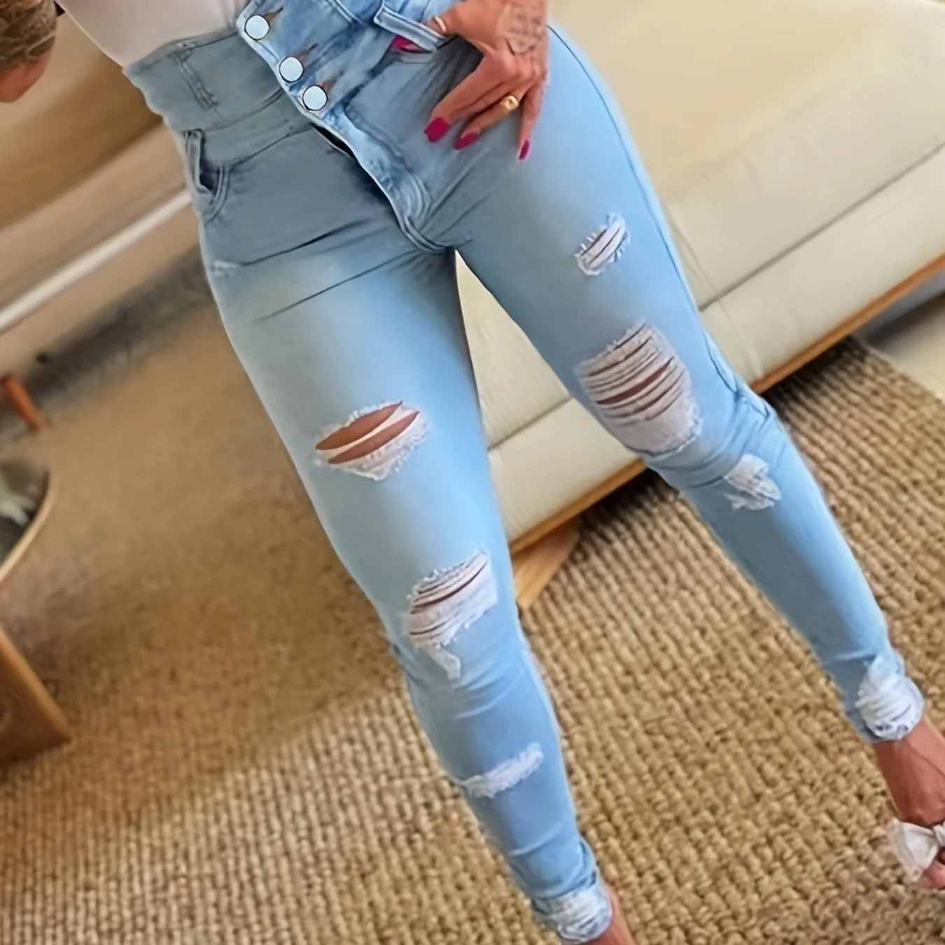 Blue Distressed Skinny Jeans | Trendy High-Waist Denim