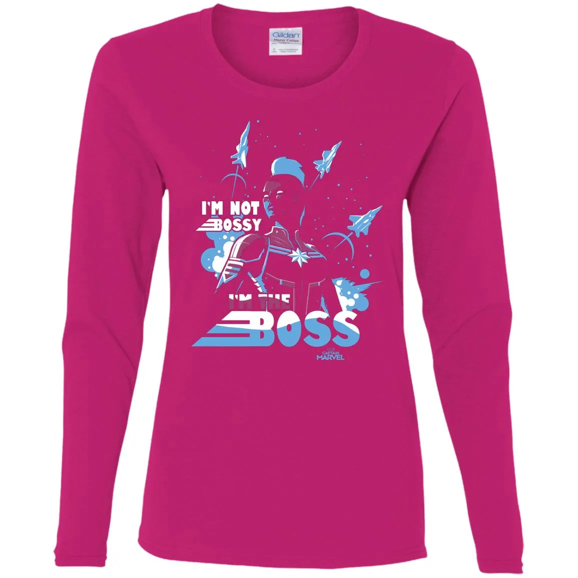 Captain Marvel I'm The Boss Space Blue Red Women Long Sleeve Shirt