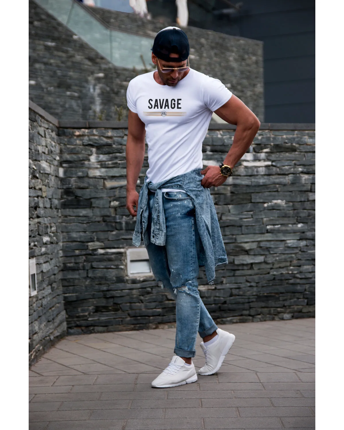 Casual Men's T-shirt "SAVAGE RBD" MD935 Beige