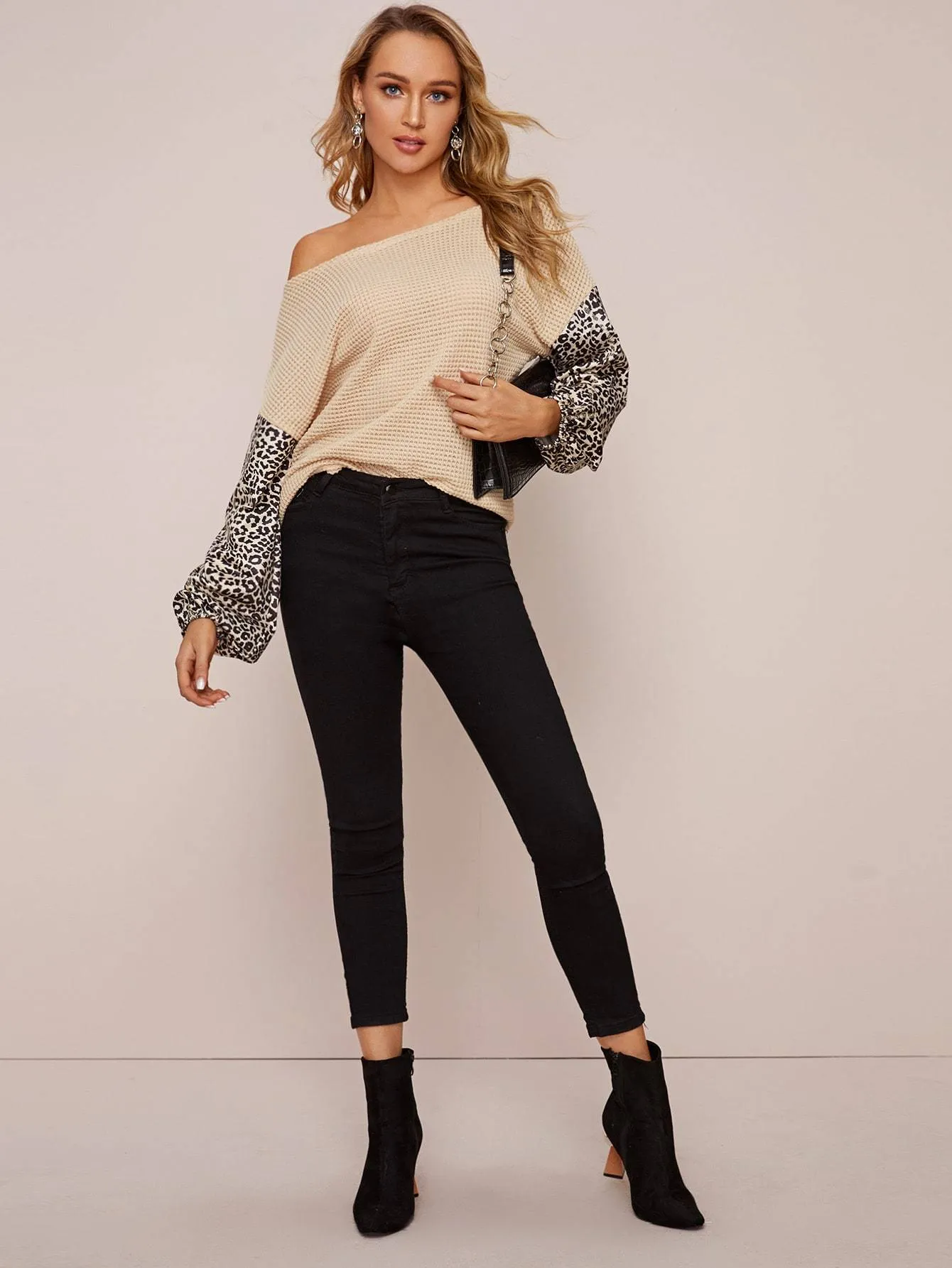 Contrast Leopard Boat Neck Top