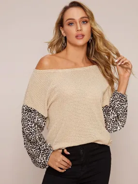 Contrast Leopard Boat Neck Top