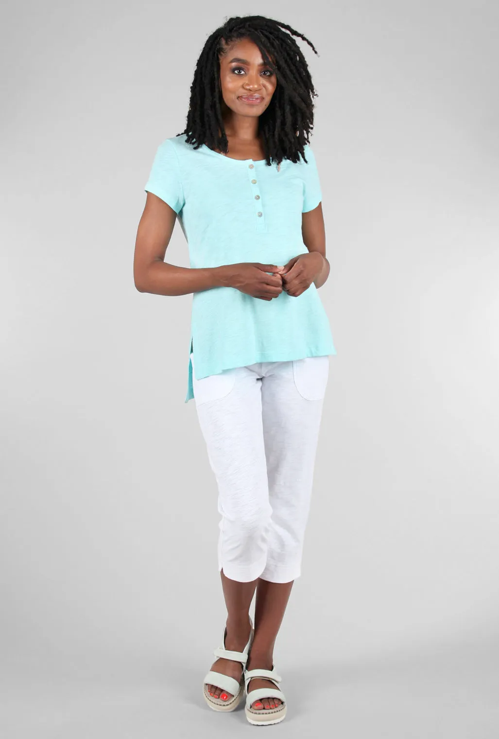 Cotton Slub Henley Tee, Aqua