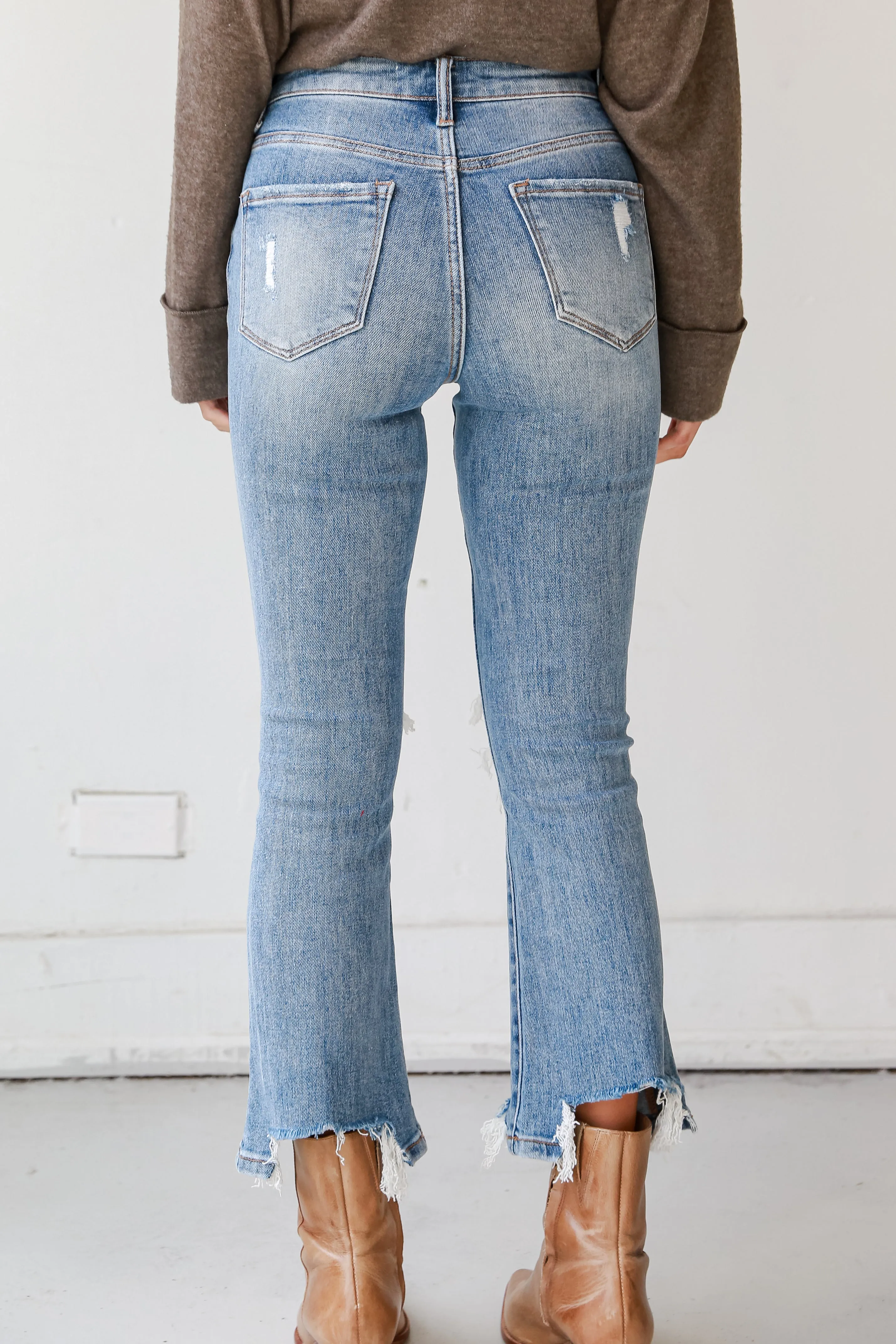 Courtney Light Wash Distressed Kick Flare Jeans Plus