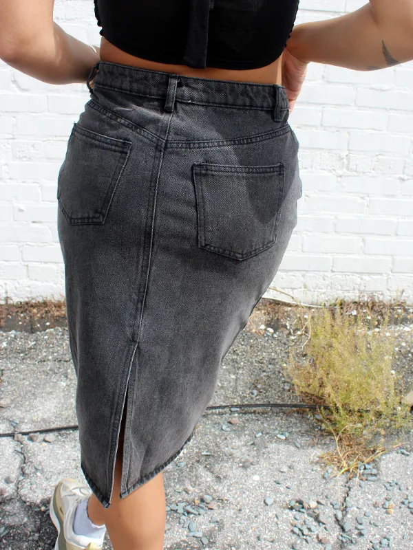 Dark Denim Wash Midi Skirt