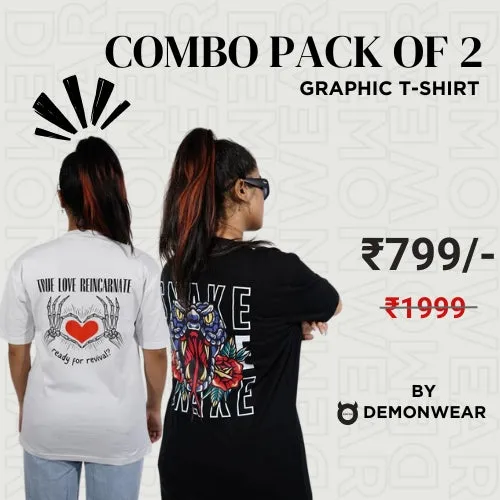 Demon Wear's True Love "Snake" GraphicT-Shirt Combo Pack f 2 for Her