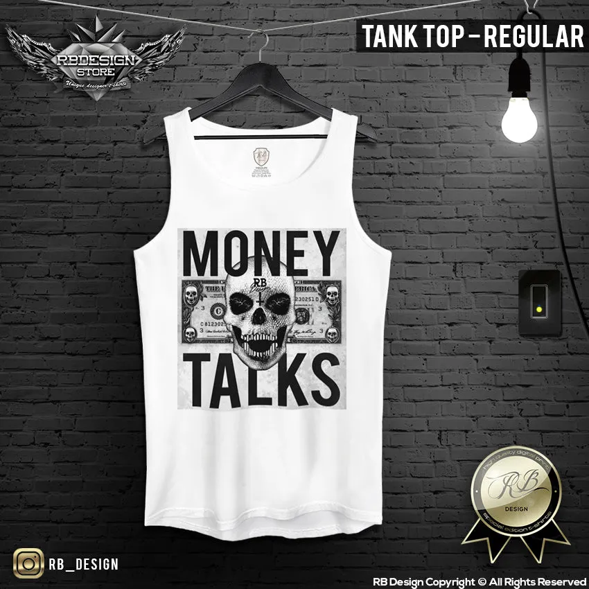 Designer Skull Mens T-shirt Money Talks Dollar Bill Tank Top MD669 Black