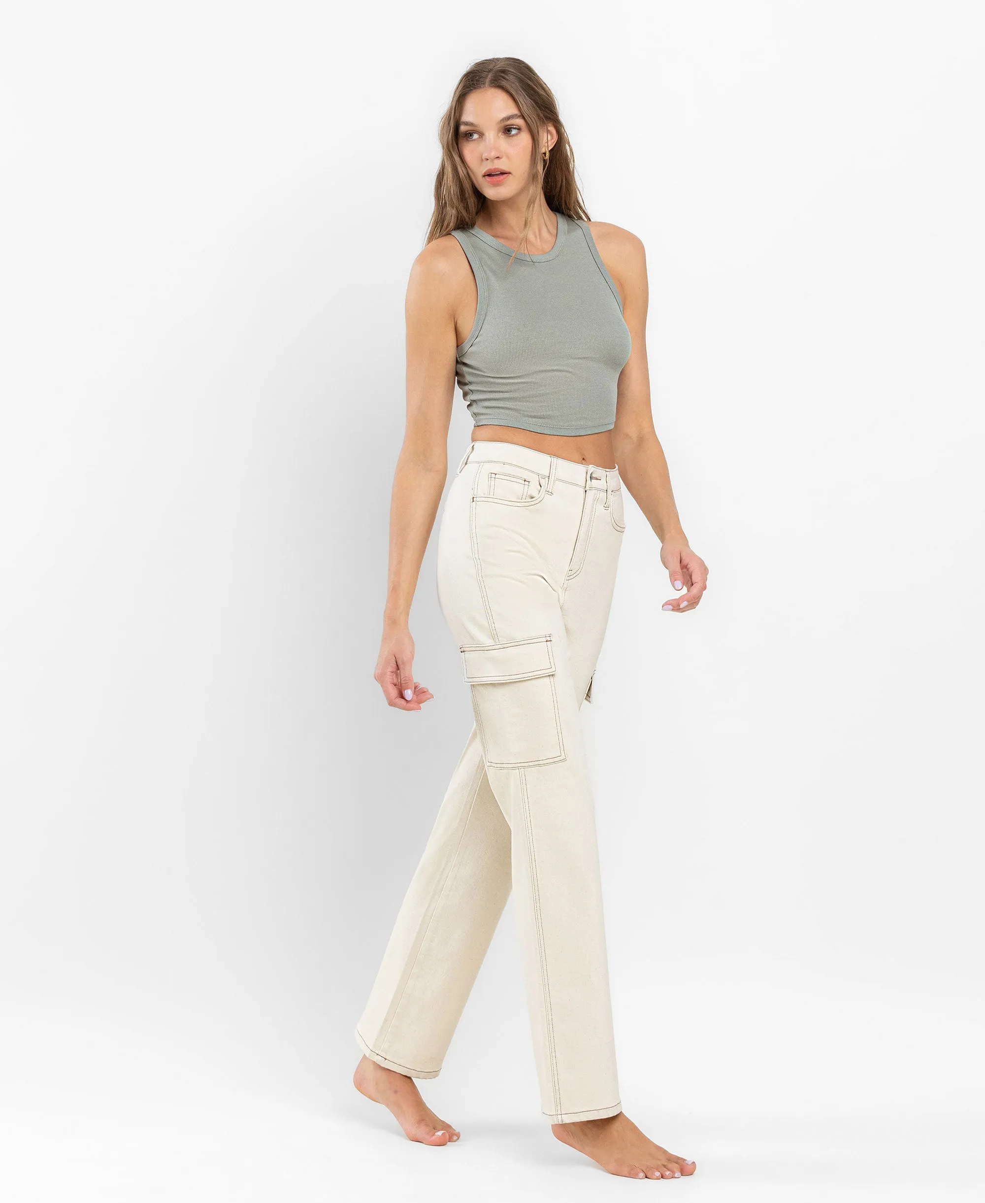 Ecru - 90's Super High Rise Slim Wide Cargo Jeans