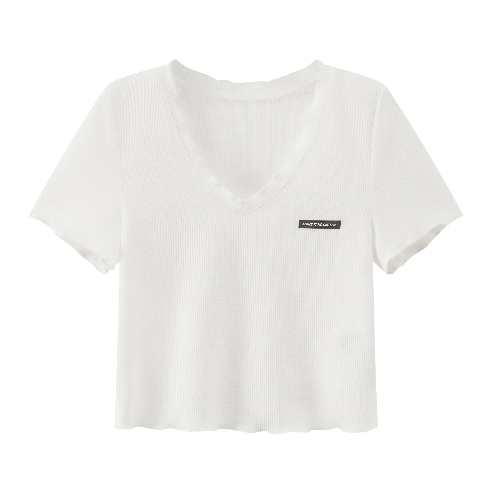 Frill Hem V-Neck Crop T-Shirt