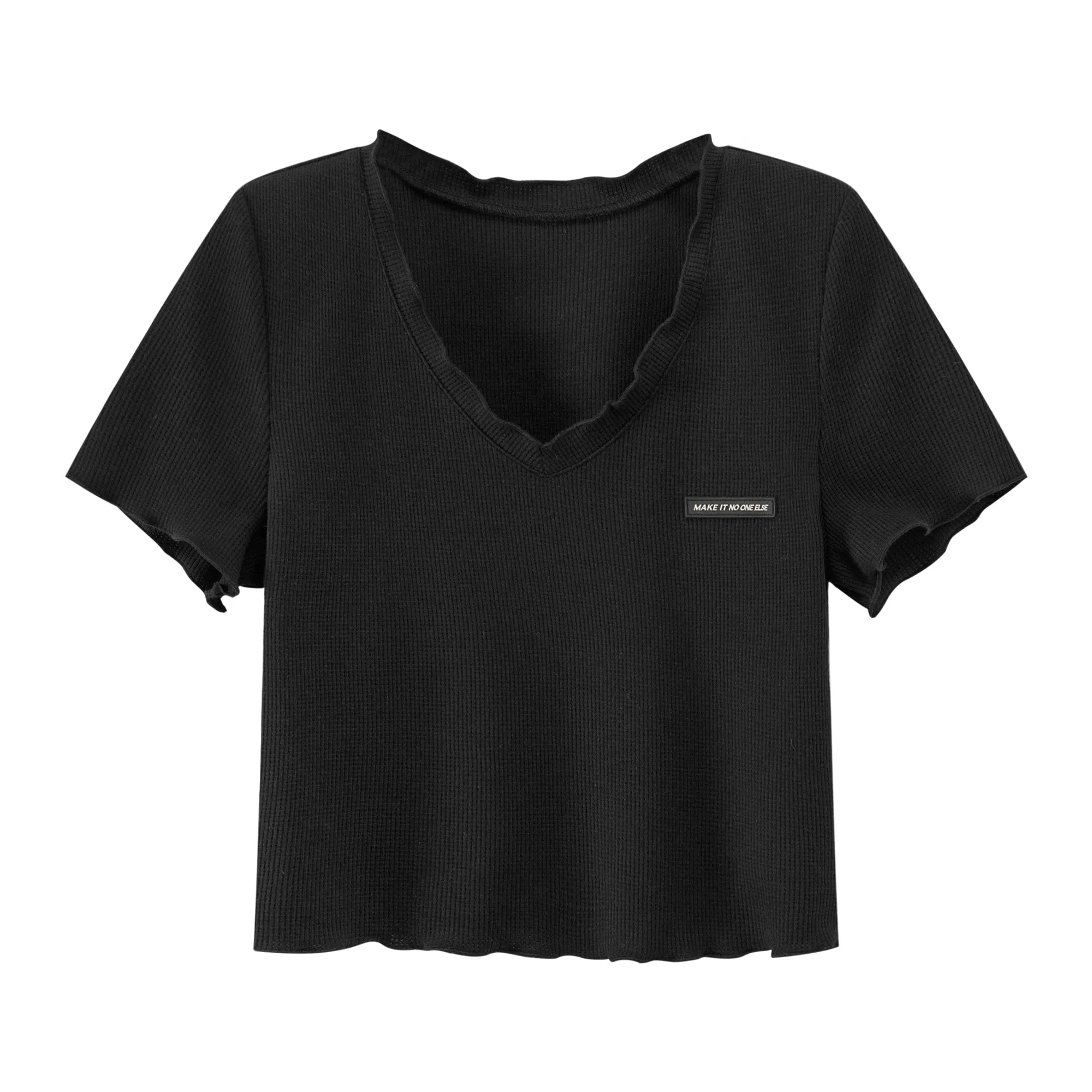 Frill Hem V-Neck Crop T-Shirt