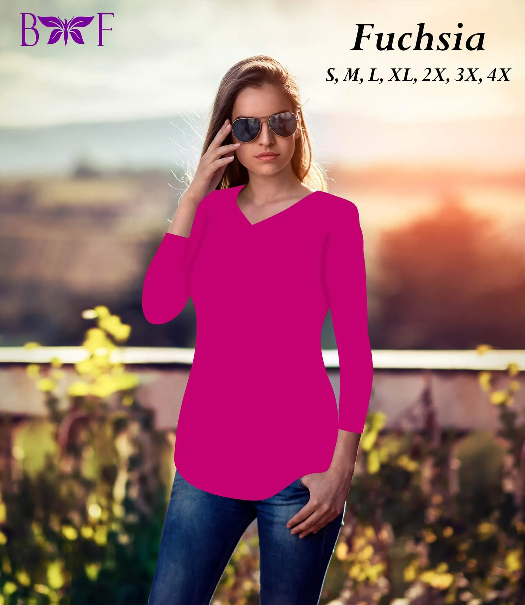 Fuschia v neck and round bottom