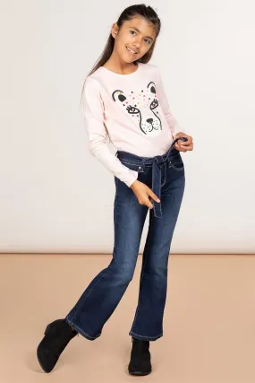 Girls Flare Jeans With Matching Tie