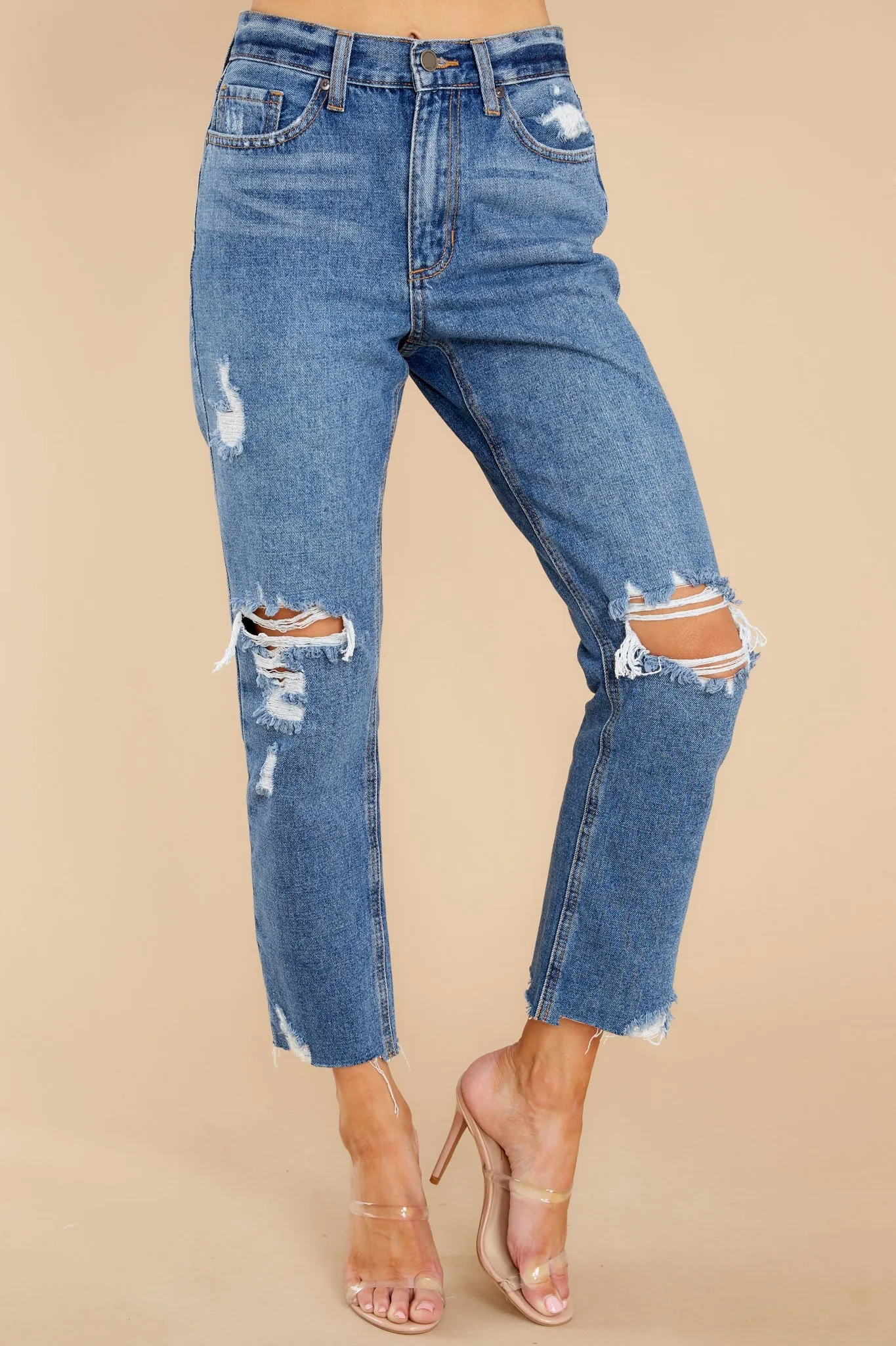 Heard A Rumor Medium Wash Distressed Mom Jeans