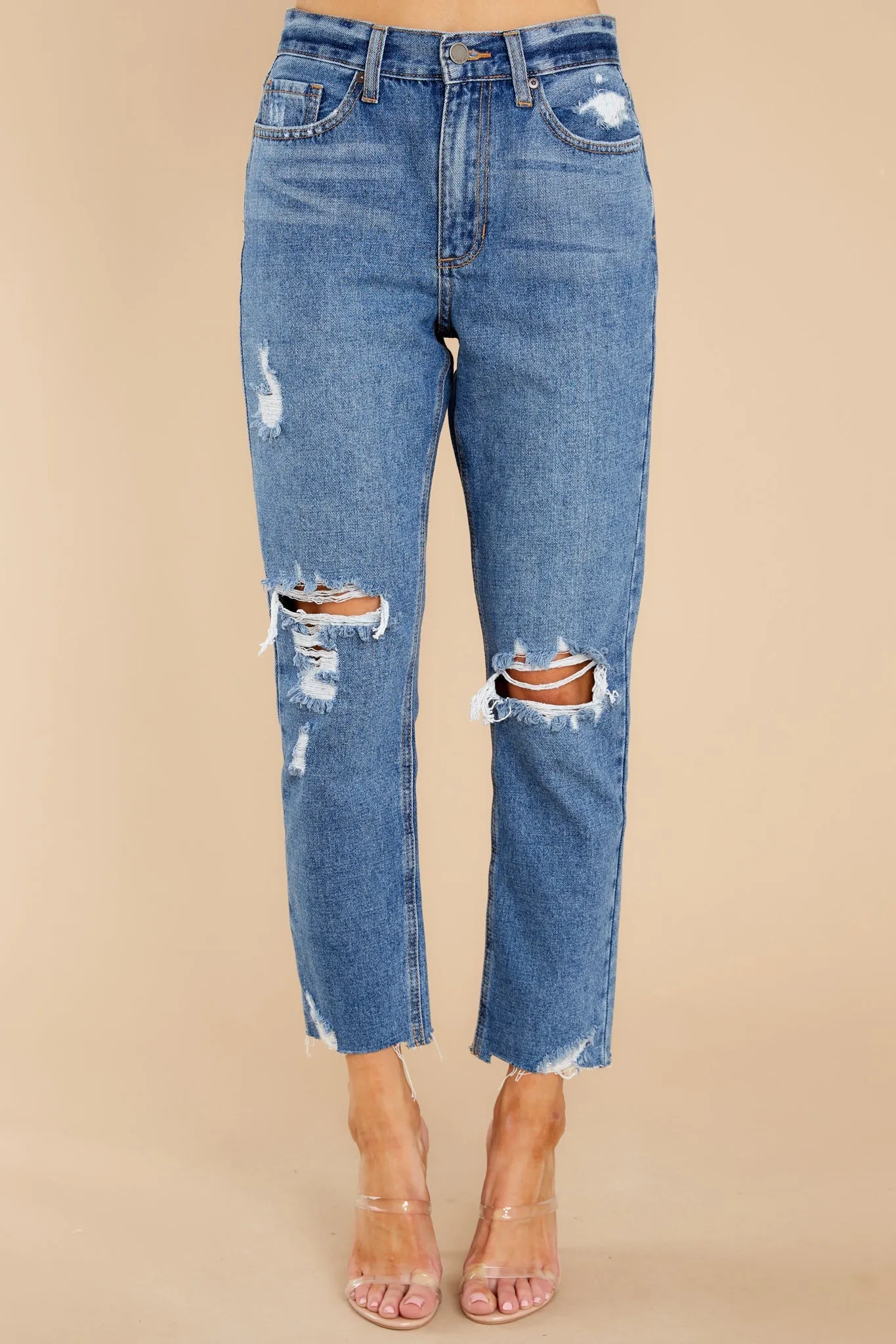 Heard A Rumor Medium Wash Distressed Mom Jeans