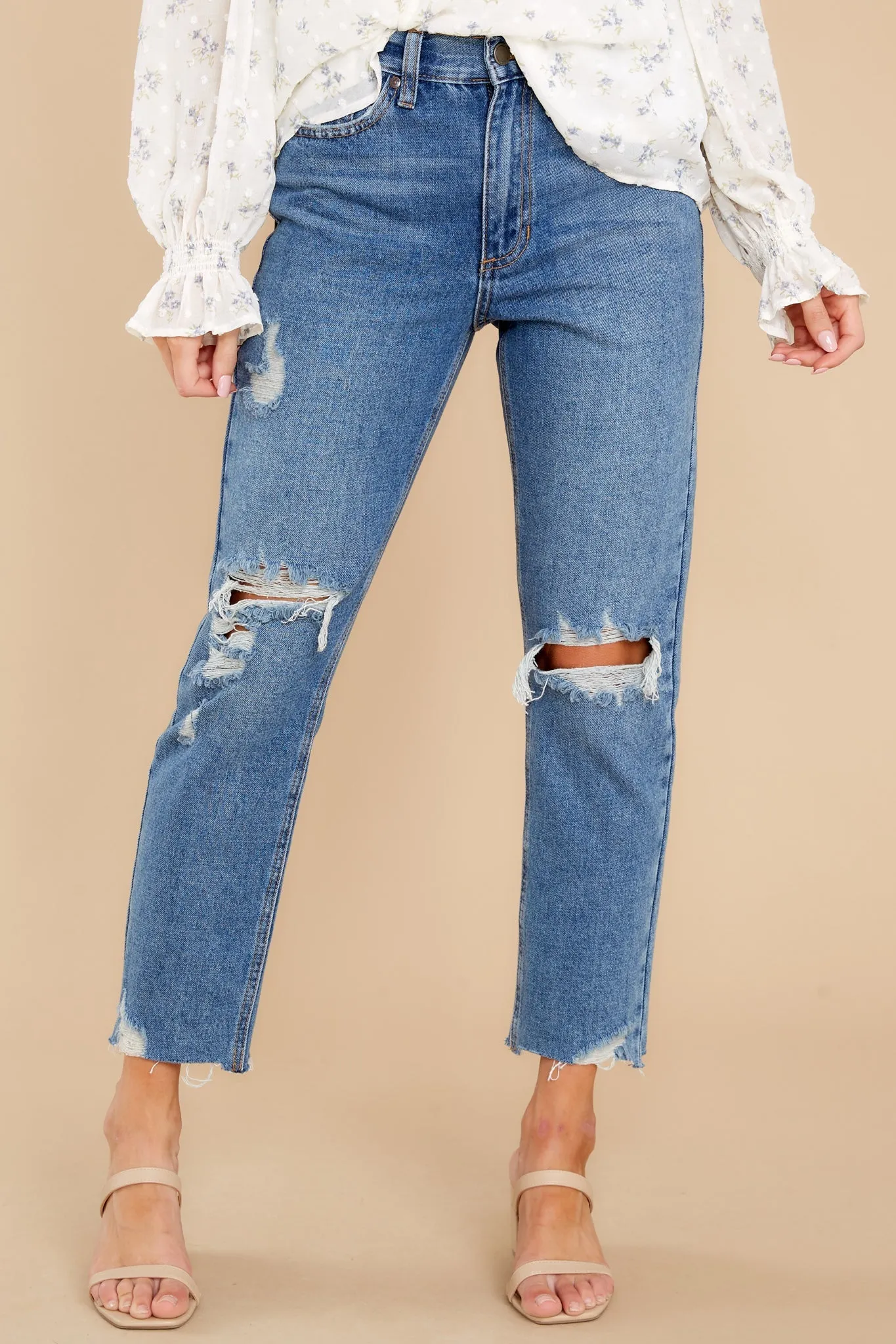 Heard A Rumor Medium Wash Distressed Mom Jeans