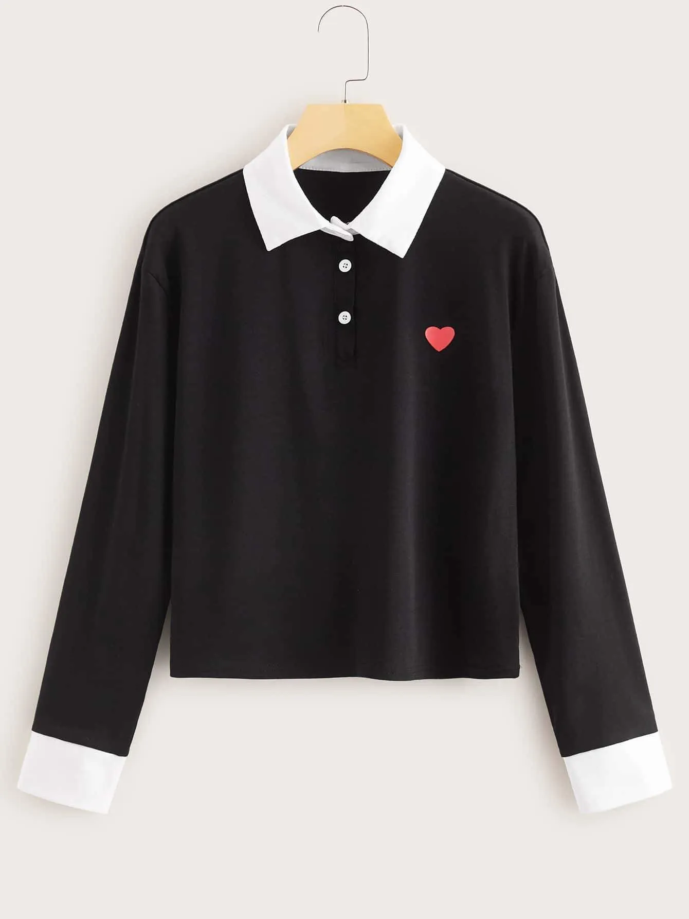 Heart Print Polo Neck Tee