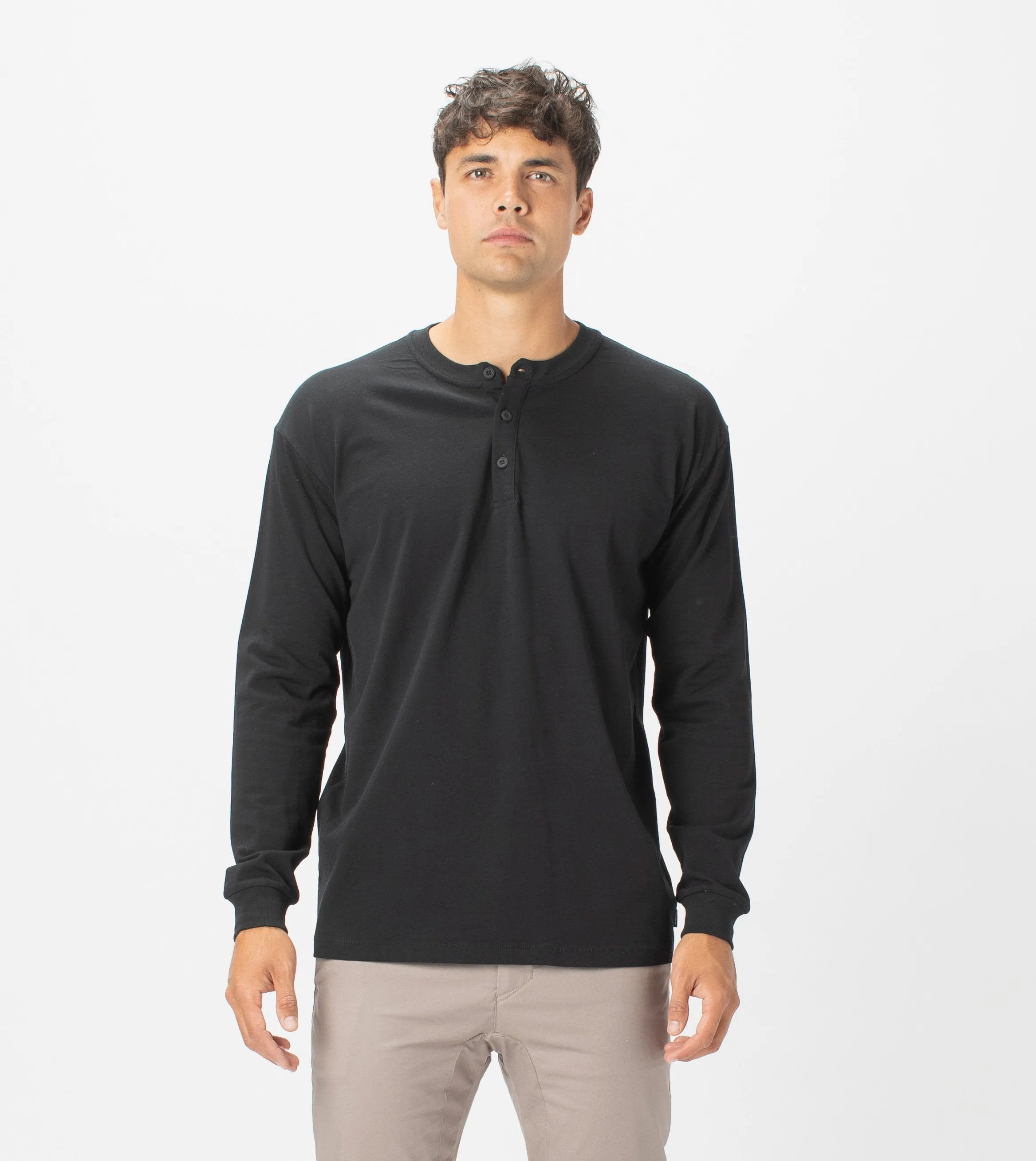 Henley LS Tee Black