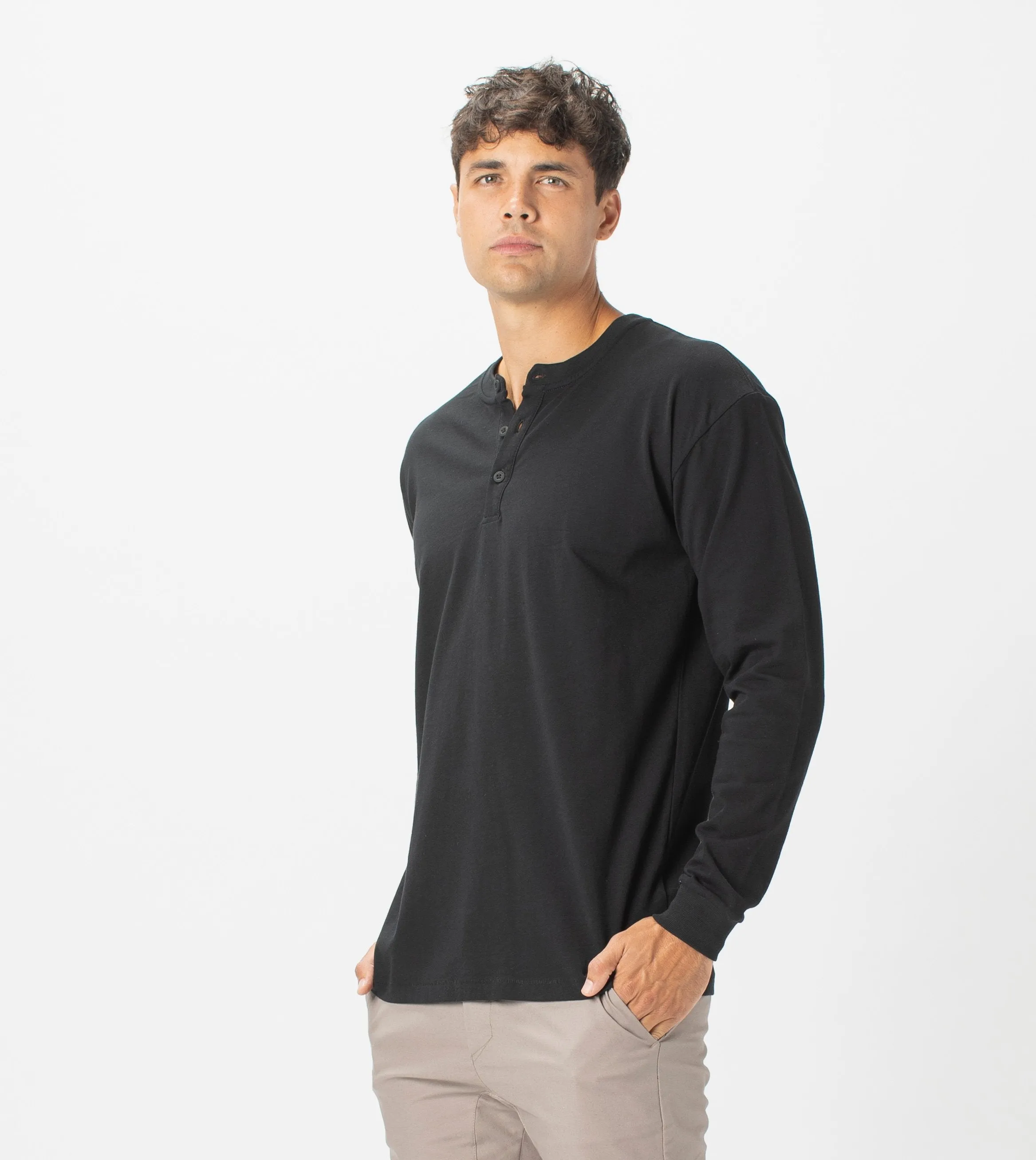 Henley LS Tee Black