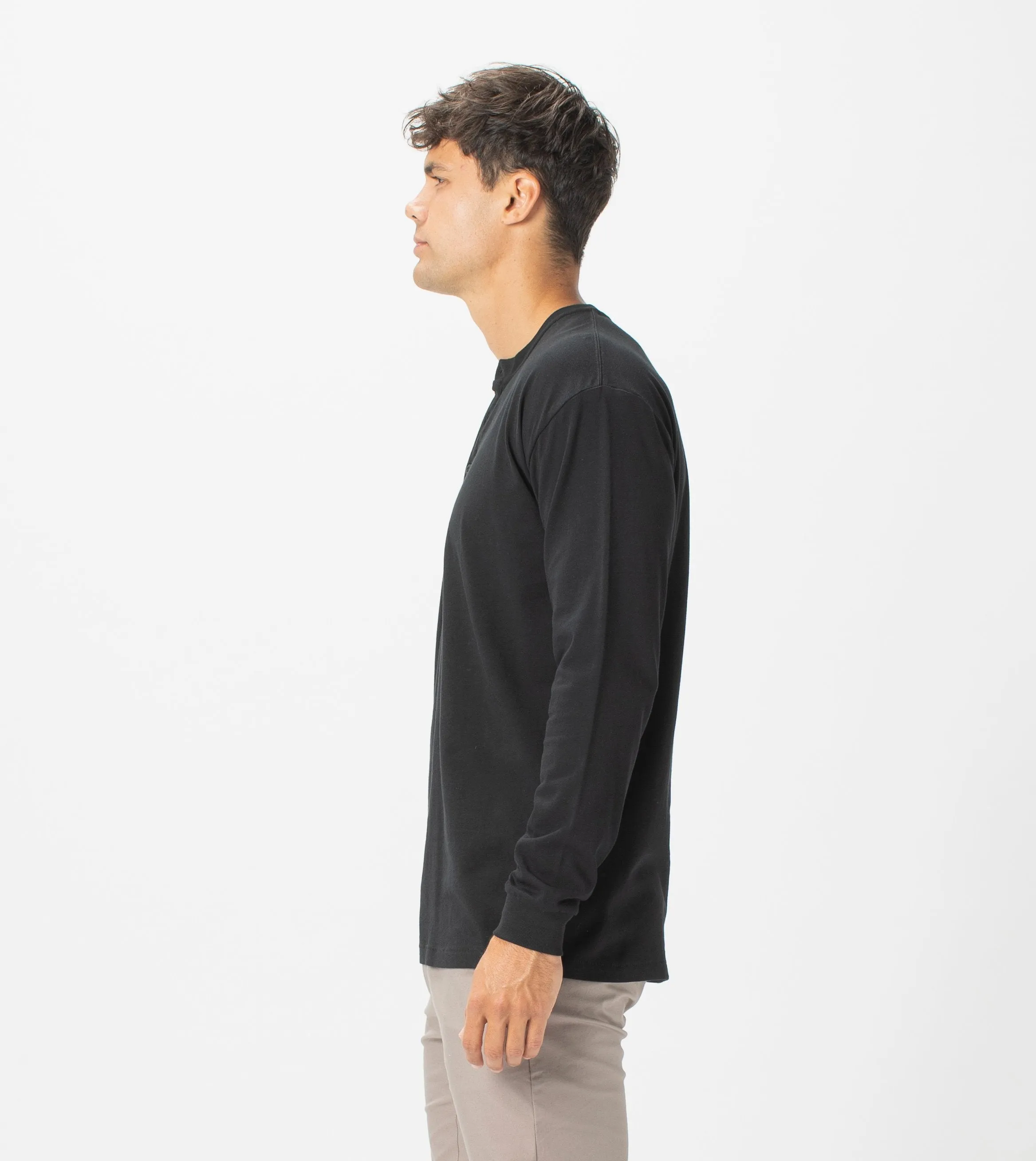 Henley LS Tee Black