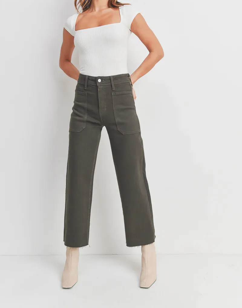 HIGH RISE WIDE LEG JEANS (FOREST GREEN)