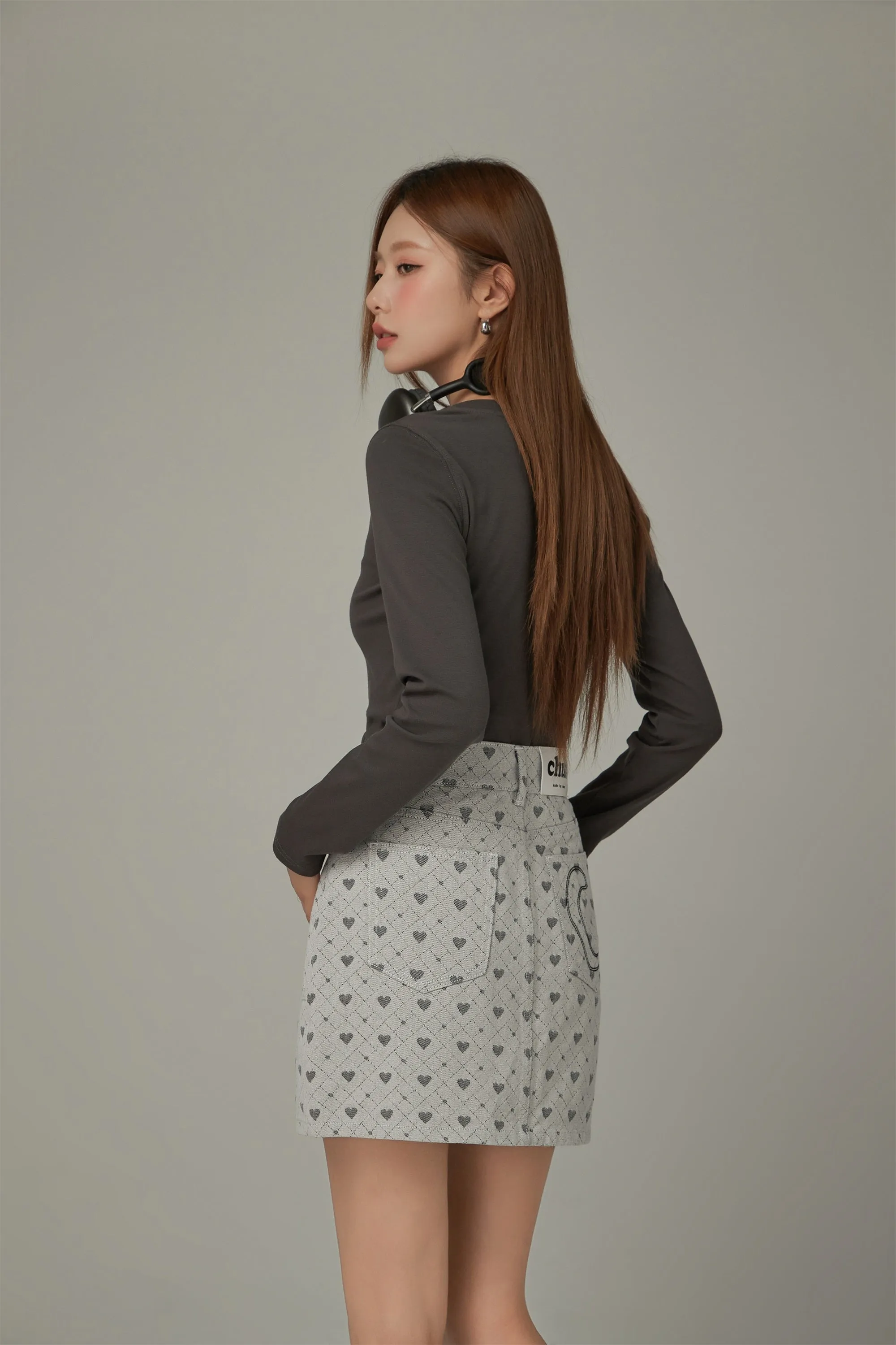 High Waisted Logo Heart Argyle Skirt