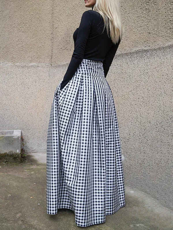 High Waisted Loose Plaid Pleated Skirts