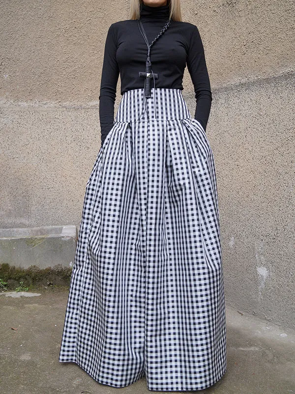 High Waisted Loose Plaid Pleated Skirts