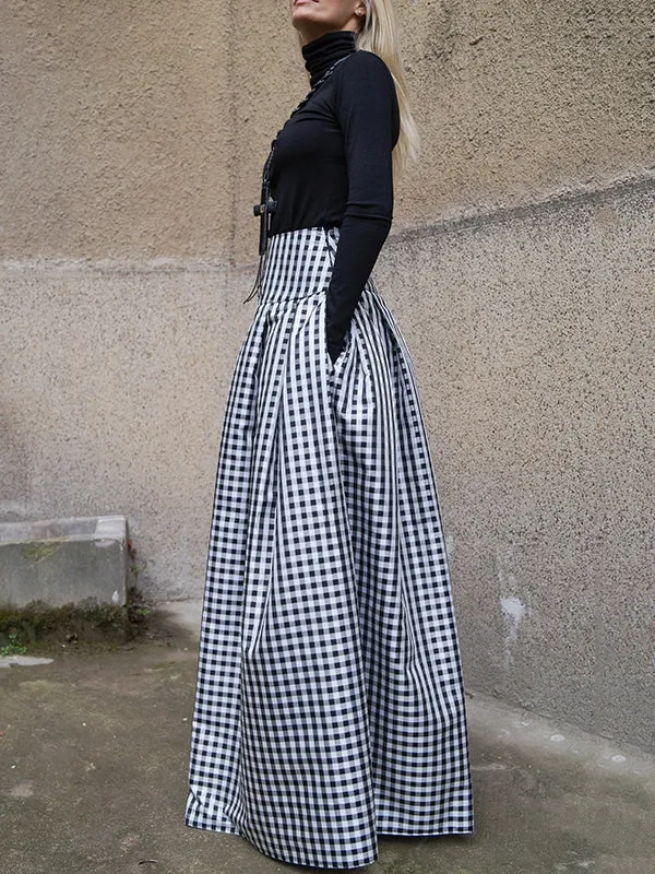 High Waisted Loose Plaid Pleated Skirts