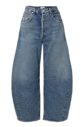 Horseshoe Distressed Mid-rise Barrel-leg Jeans