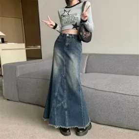 Irregular Fishtail Design Long Denim Skirts