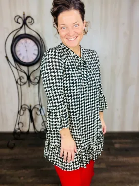 Jasmine Bow & Ruffle Tunic- Houndstooth