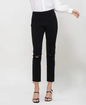 Jet Black - High Rise Slim Straight Jeans