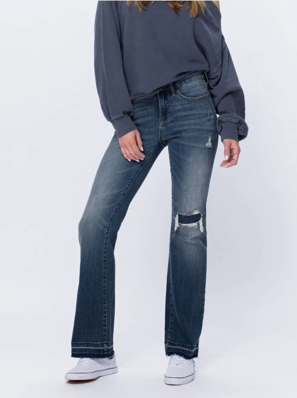 Judy Blue Mid Rise Bootcut Patch Jeans