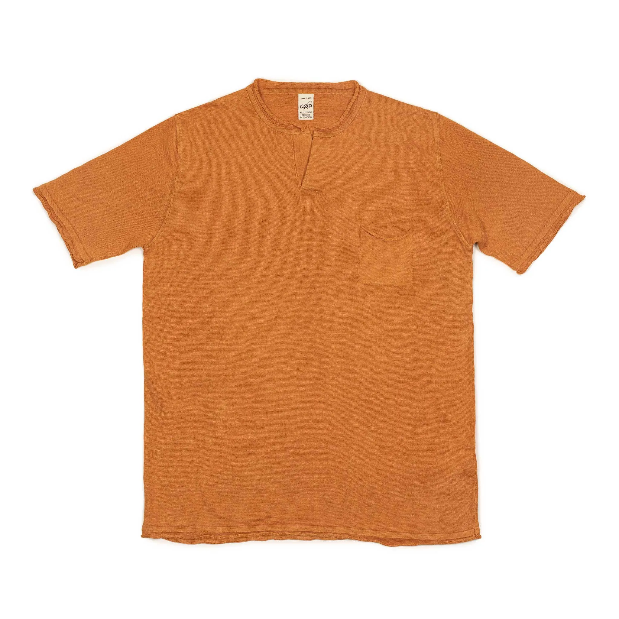 Knit short sleeve henley tee in burnt orange linen (restock)