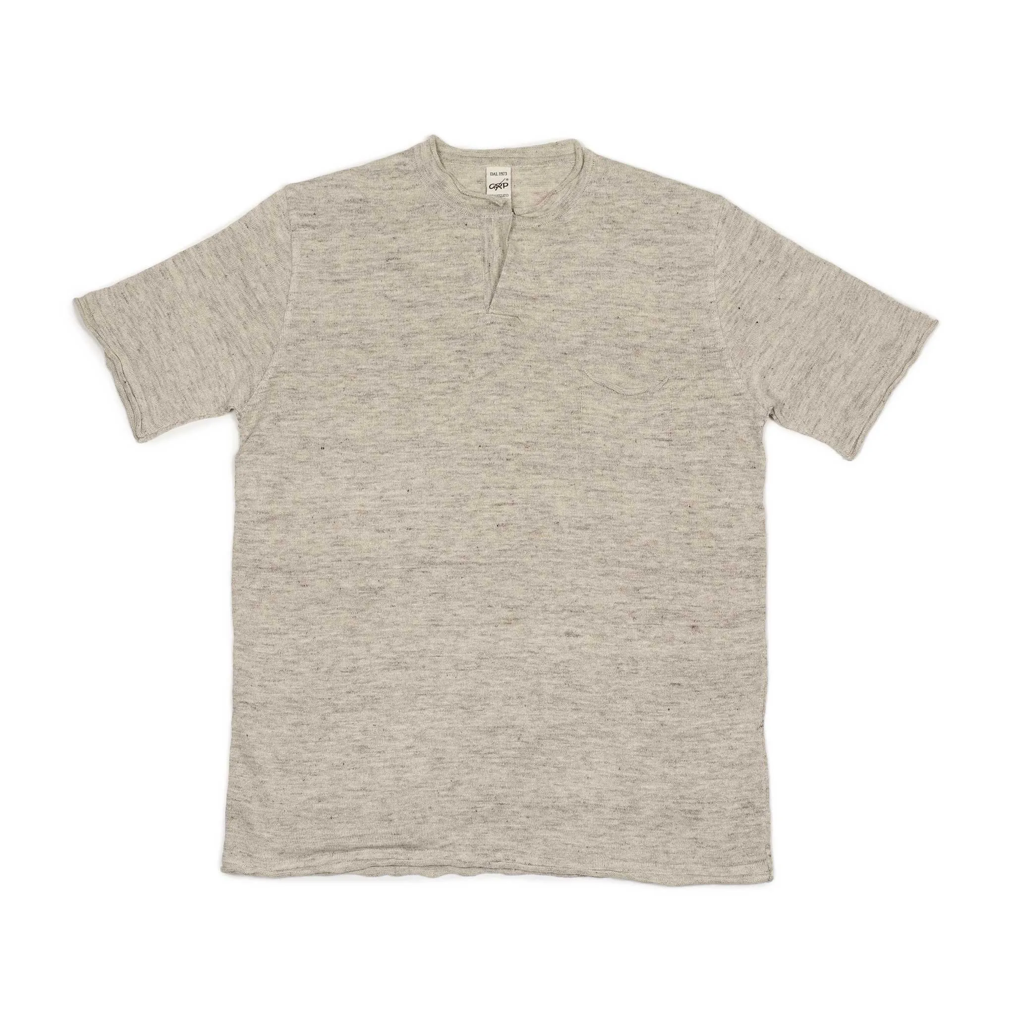 Knit short sleeve henley tee in ecru melange linen (restock)