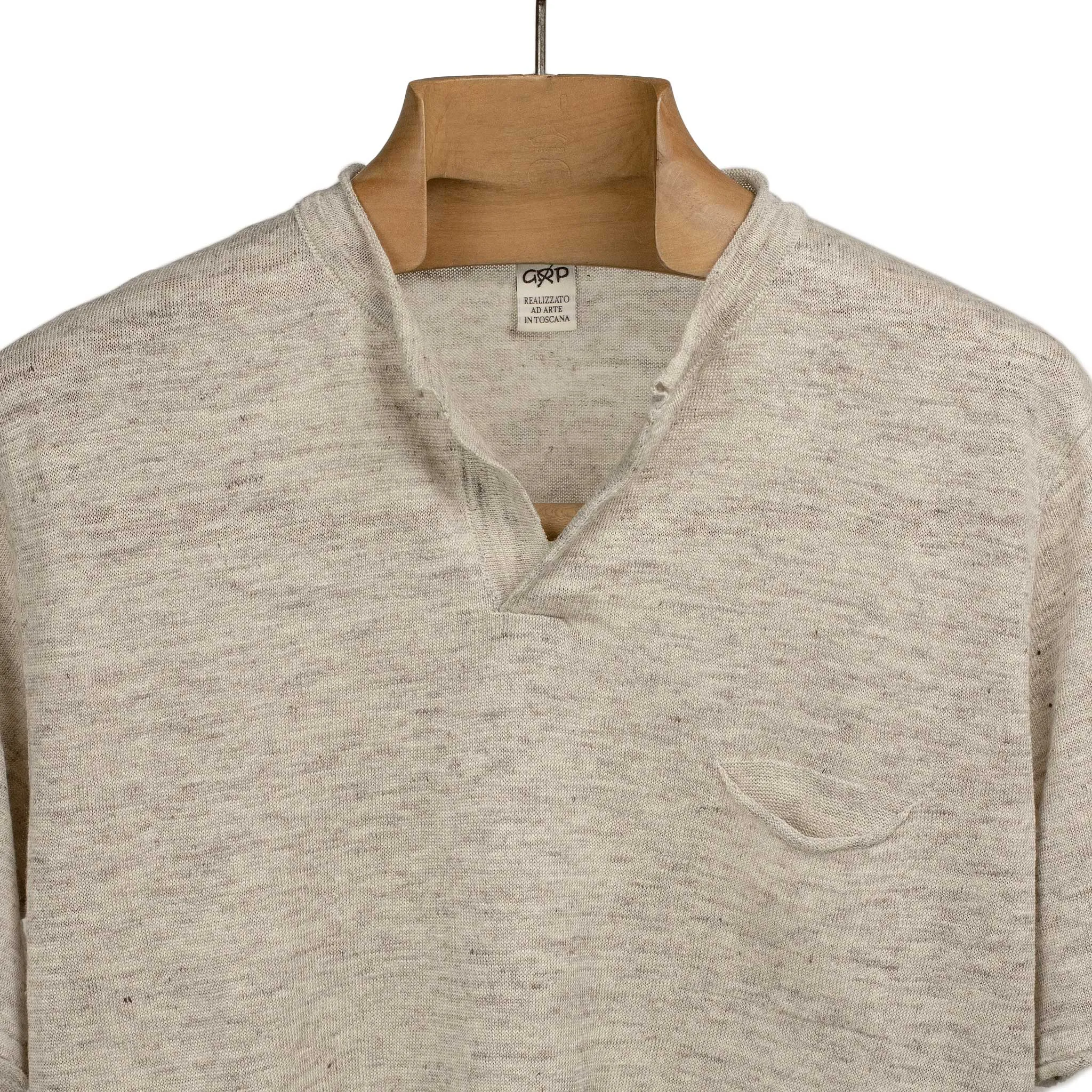 Knit short sleeve henley tee in ecru melange linen (restock)