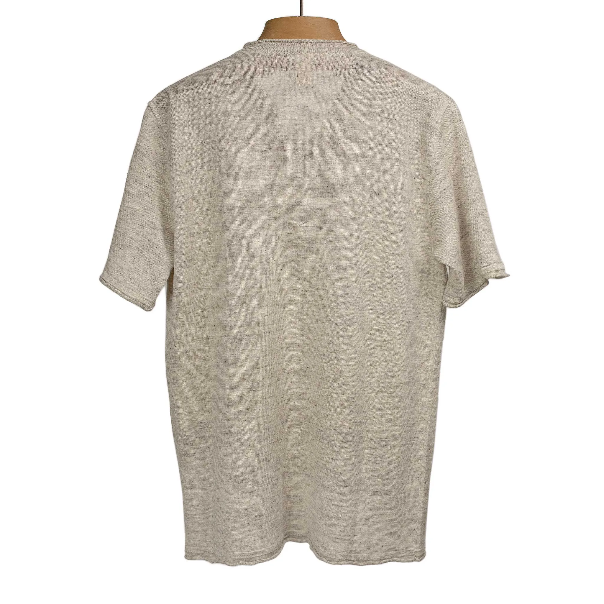 Knit short sleeve henley tee in ecru melange linen (restock)