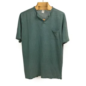 Knit short sleeve henley tee in faded petrol linen (restock)