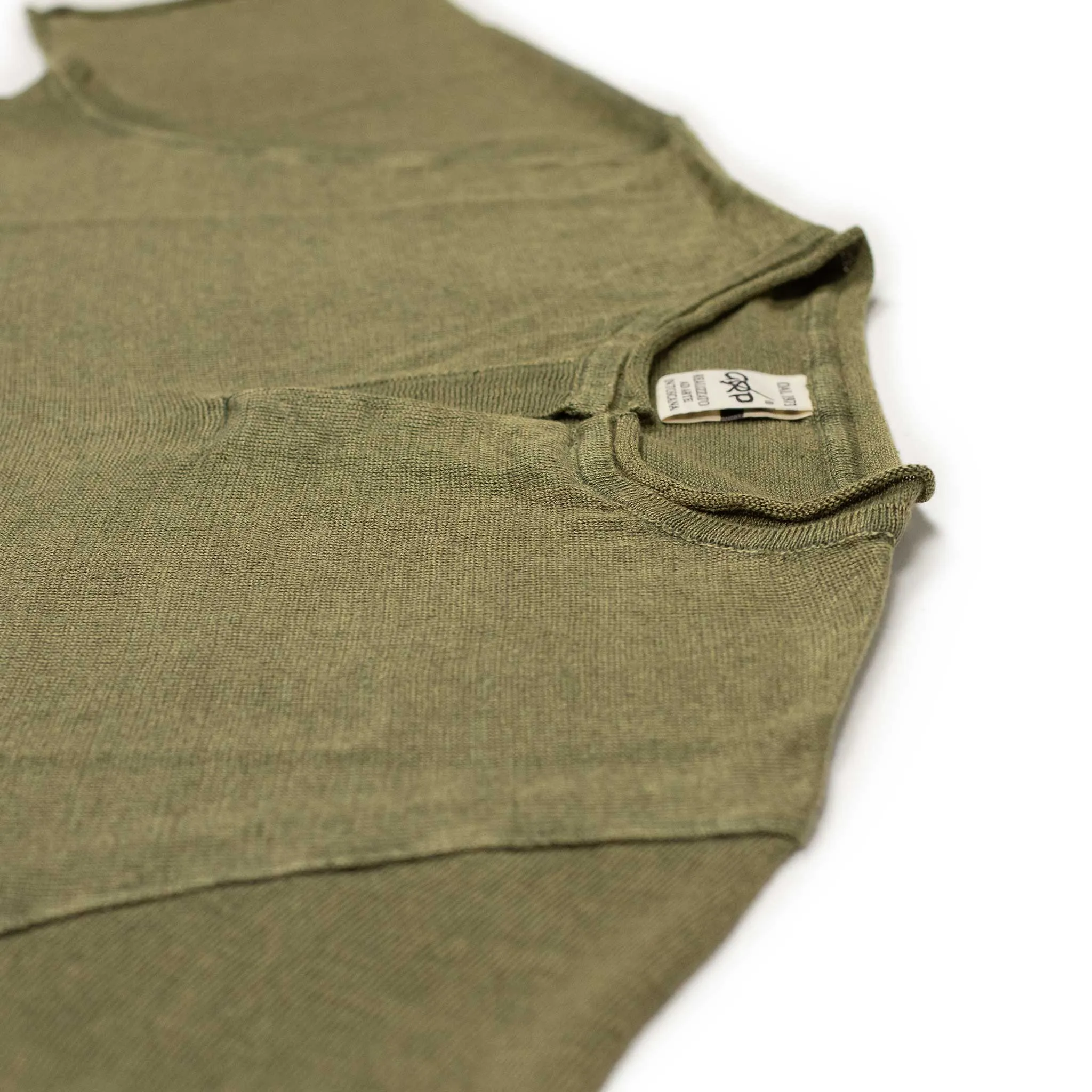 Knit short sleeve henley tee in military green linen (restock)