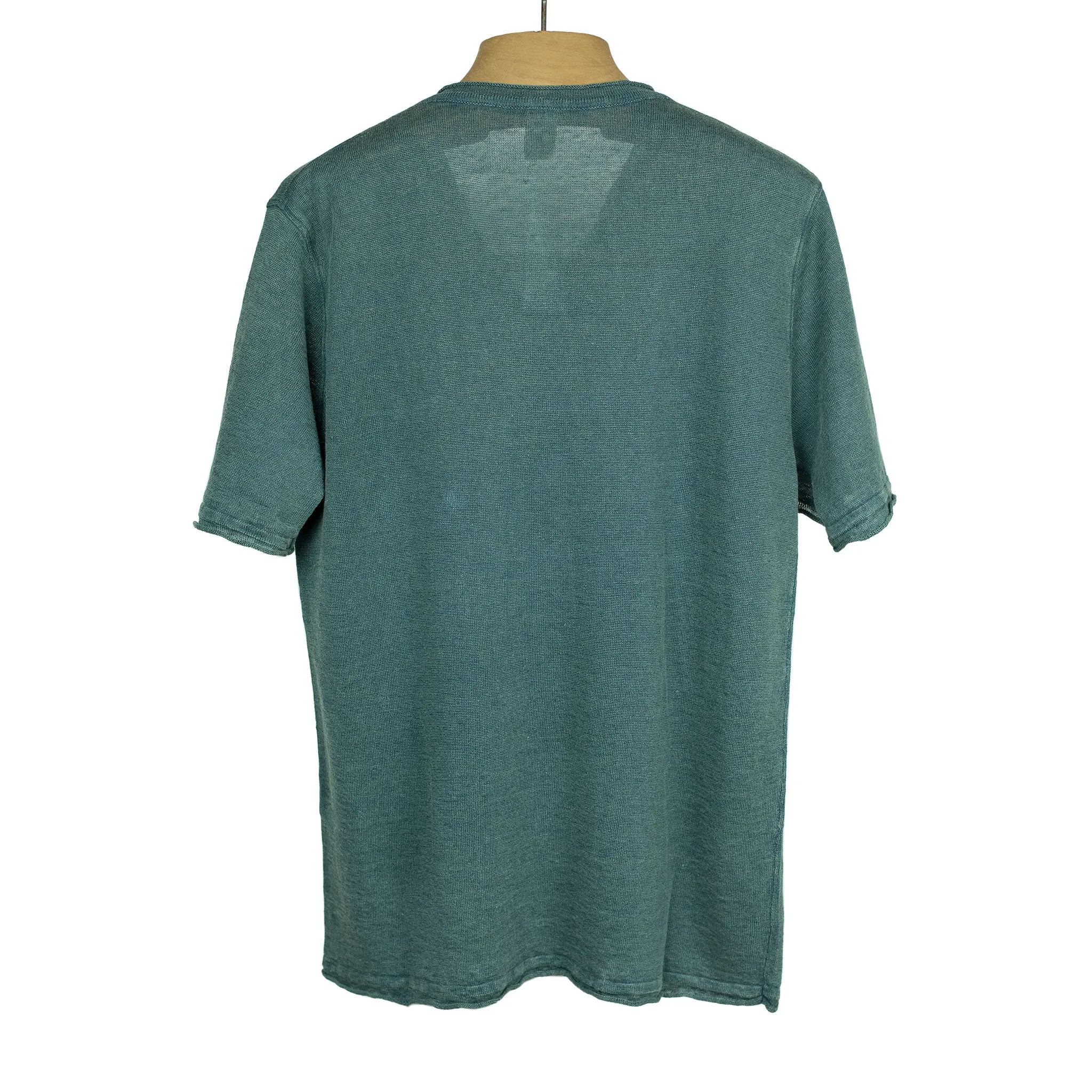 Knit short sleeve linen henley tee, faded petrol (restock)