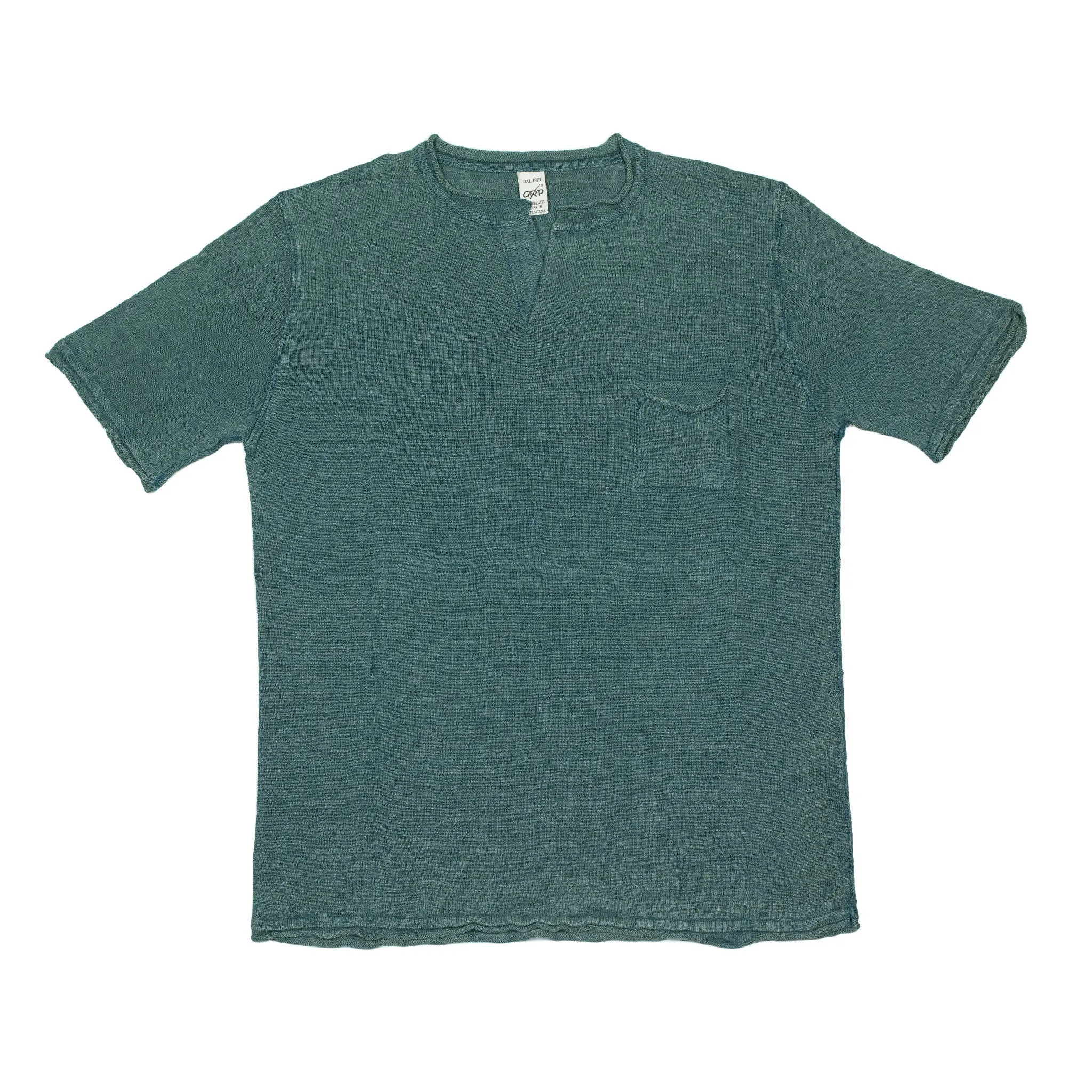 Knit short sleeve linen henley tee, faded petrol (restock)