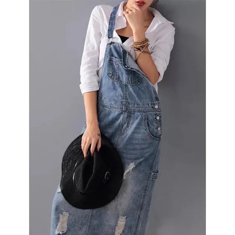 Ladies Denim Skirt Ripped Suspender Women Denim Skirt Suspender Skirt Women